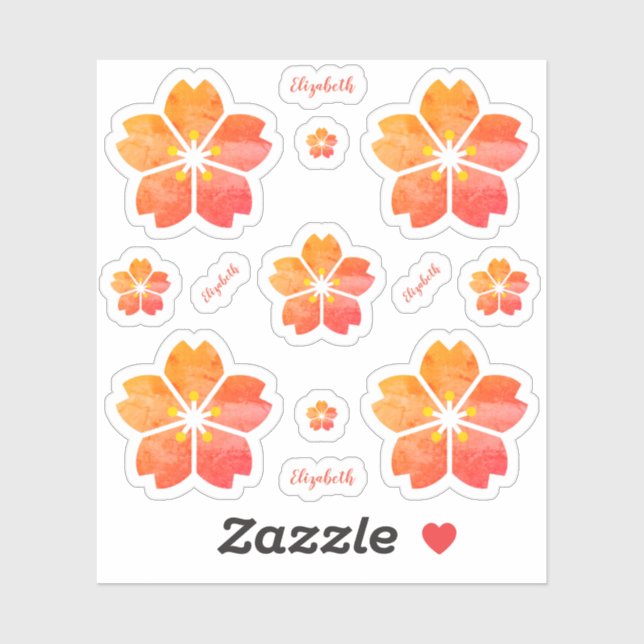 Sticker Vinyl Fleur de cerisier rose corail personnalisé (Feuille)
