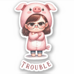 Sticker Vinyl "Girl in Pig Costume/Trouble"
