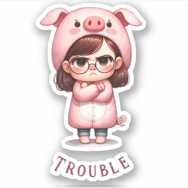 Sticker Vinyl "Girl in Pig Costume/Trouble" (Devant)