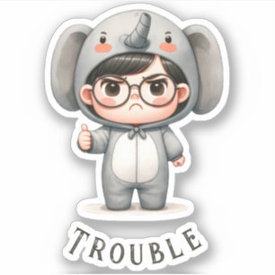 Sticker Vinyl mignonne "Boy In Elephant Suit/Trouble"