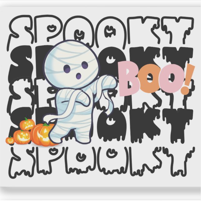 Sticker Vinyl Mummy "Éffrayant Boo" pour Halloween (Devant)