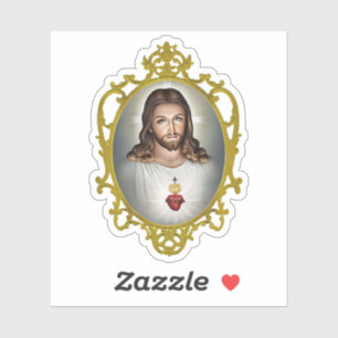 Sticker Vinyle à cadre doré orné du Sacré-Cœur de Jésus