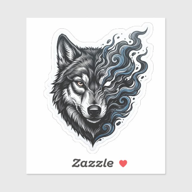 Sticker Vinyle Biker Art Loup Fumée Esprit Mystique (Feuille)