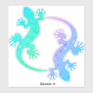 Sticker Vinyle Gecko Pair Aqua Violet Vert Bleu sur mesure