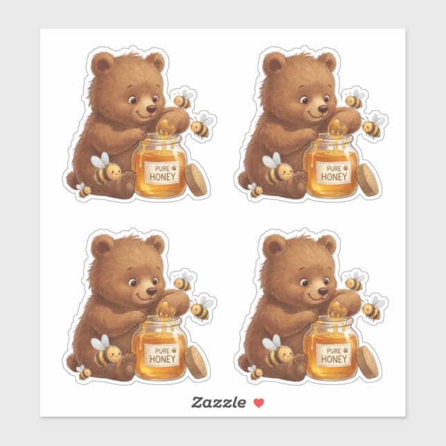 Sticker Vinyle sur mesure Ourson et Abeilles (Feuille)