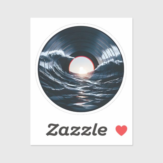 Sticker Vinyle Vintage Surf Wave Océan Musique Rétro (Feuille)