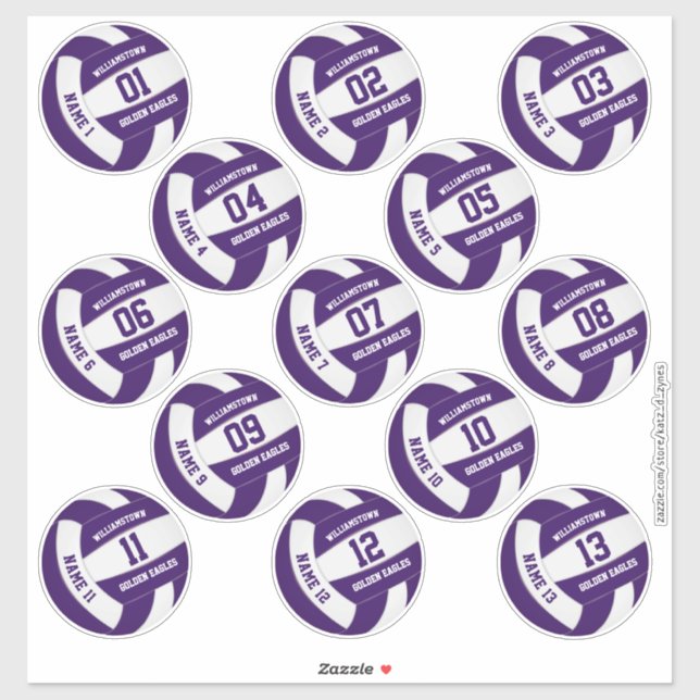 Sticker violet blanc de l'équipe couleurs volleyball joueu (Feuille)