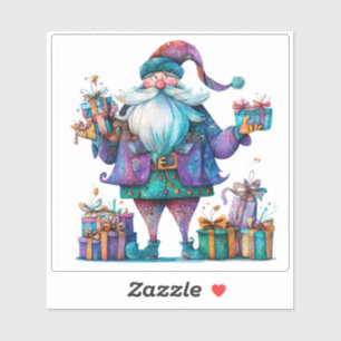 Sticker Violet Père Noël Avec Cadeaux Colorés