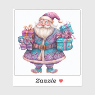 Sticker Violet Père Noël Avec Cadeaux De Noël Colorés