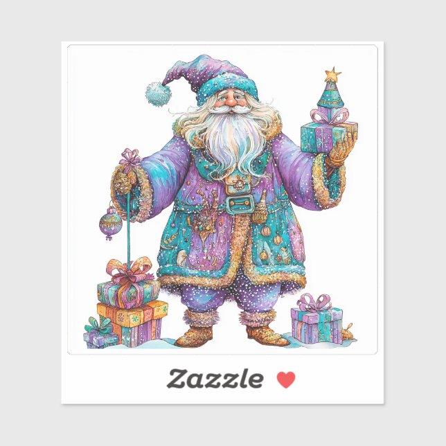 Sticker Violet Santa répandant la joie de Noël (Feuille)