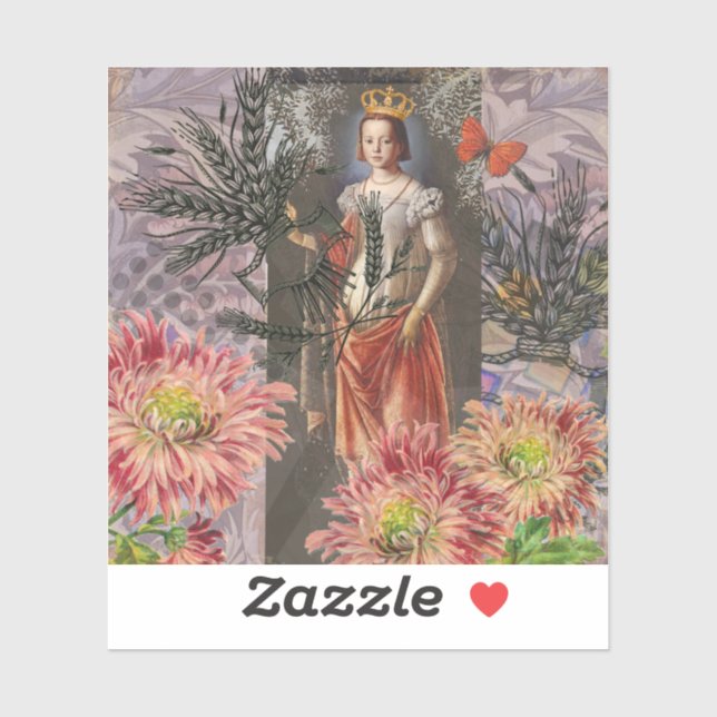 Sticker Virgo Woman Portrait Antique Coloré Riche (Feuille)