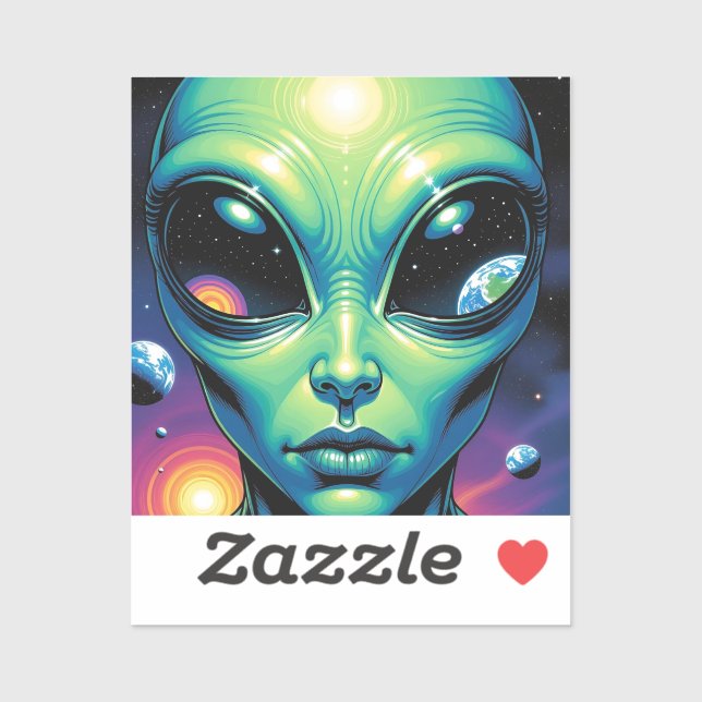 Sticker Visage Alien avec des planètes Réflexions dans les (Feuille)