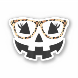 Sticker Visage Citrouille Halloween avec lunettes léopard