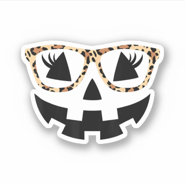 Sticker Visage Citrouille Halloween avec lunettes léopard (Devant)