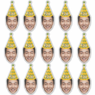 Sticker Visage d'anniversaire drôle avec chapeau de fête &