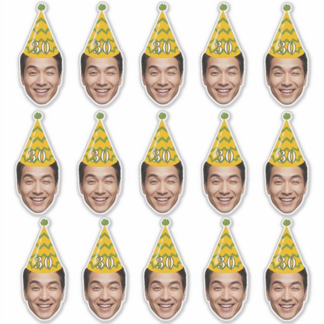 Sticker Visage d'anniversaire drôle avec chapeau de fête & (Devant)