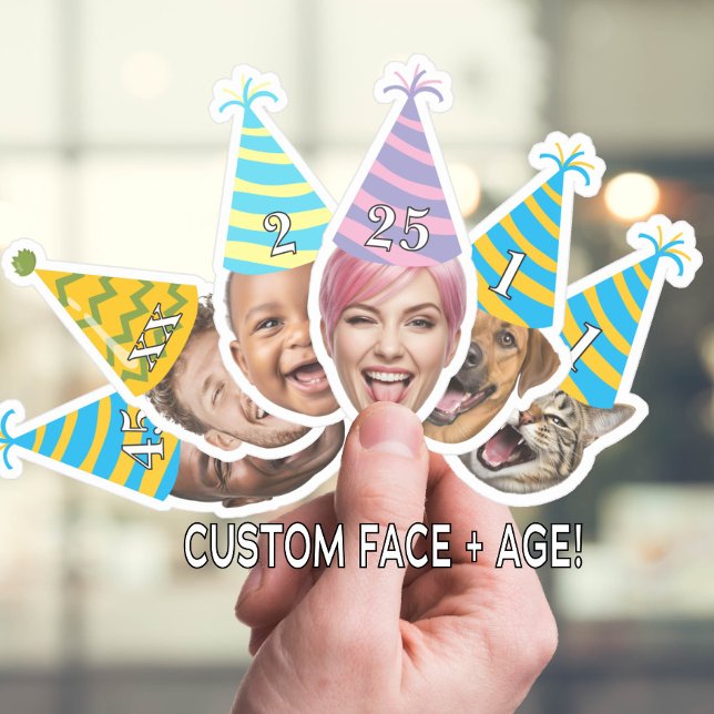 Sticker Visage d'anniversaire drôle avec chapeau de fête & (Créateur téléchargé)
