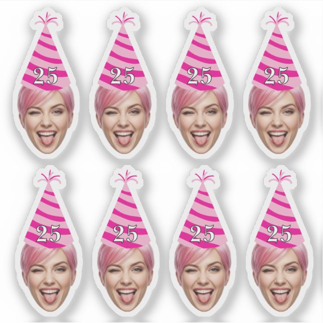 Sticker Visage d'anniversaire drôle avec chapeau de fête & (Devant)