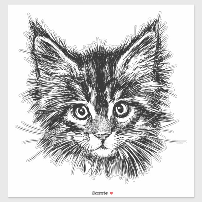 Sticker Visage de Kitten noir et blanc (Feuille)