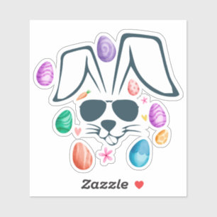 Sticker Visage de Lapin avec Lunettes de Soleil Drôle de P