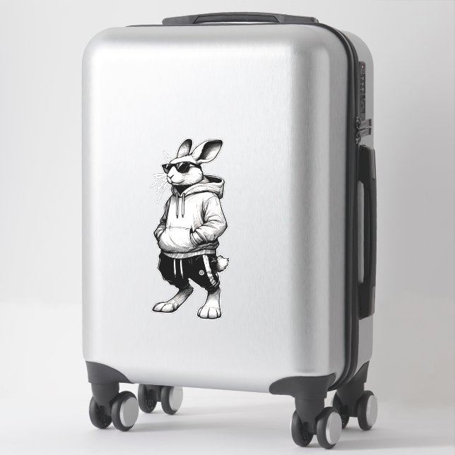 Sticker Visage De Lapin Avec Lunettes De Soleil Joyeux Jou (Sur valise)