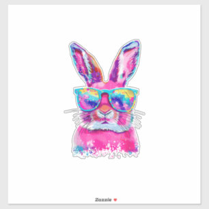 Sticker Visage de lapin avec lunettes Tie Dye Joyeuse fête