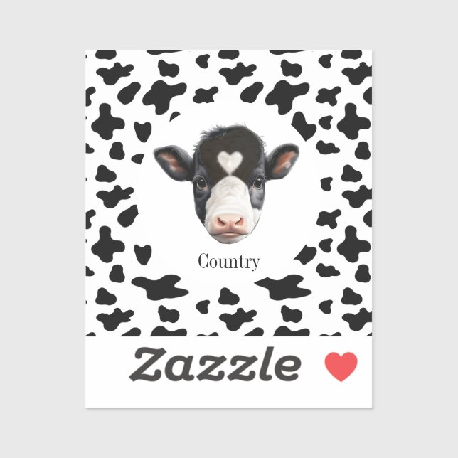 Sticker Visage de vache noir et blanc (Feuille)