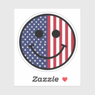 Sticker Visage Sourire Patriotique Drapeau Américain Rouge