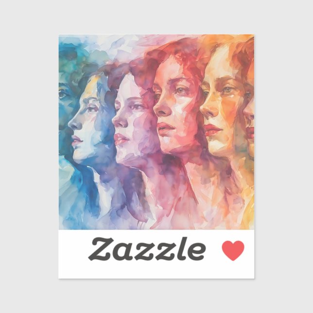 Sticker Visages des femmes - Peinture aquarelle (Feuille)