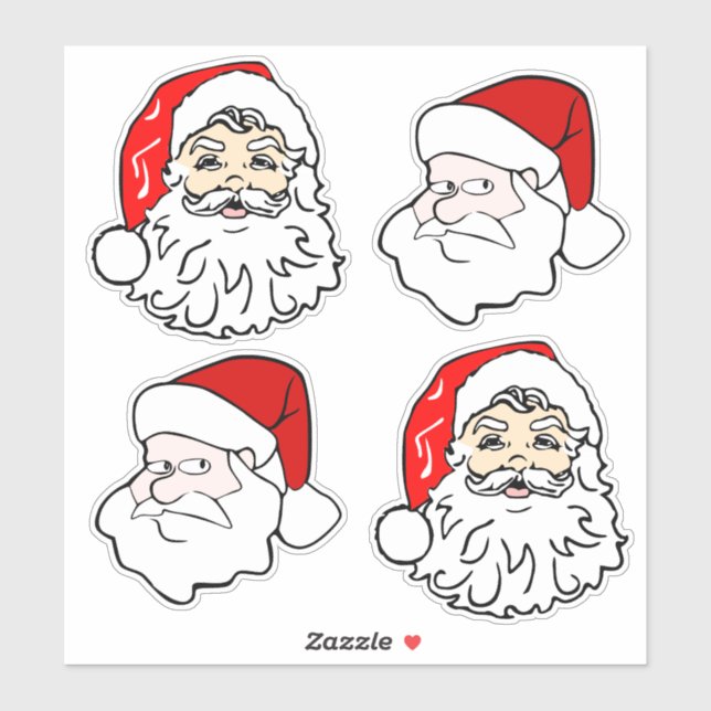 Sticker Visages Père Noël classiques et modernes (Feuille)