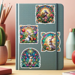 Sticker Vitrail coloré Lapin Floral Pâques