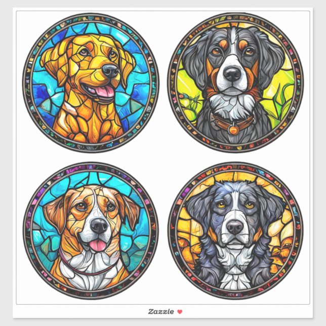 Sticker Vitrail de diverses races de chiens (Feuille)