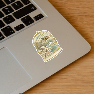 Sticker Voie d'oiseau blanche or avec oiseau sur la Cabine