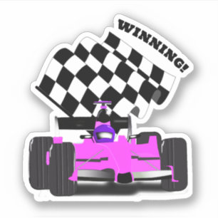 Sticker Voiture de course rose - Drapeau à damier Sports