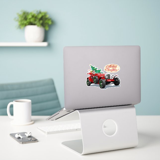 Sticker voiture de Noël vintage (Ordinateur portable sur le bureau)