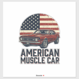 Sticker Voiture Musclée Américaine Vintage Drapeau Chemise
