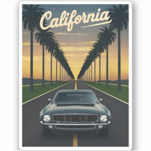 Sticker Voiture Vintage voyage California Sunset Muscle