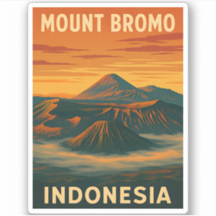 Sticker Volcan Indonésie du Vintage voyage rétro Mont Brom