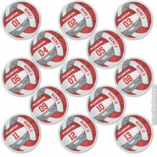 Sticker volley-ball gris rouge girly personnalisateurs nom