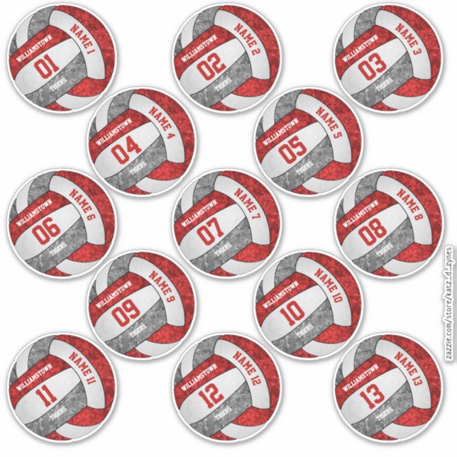 Sticker volley-ball gris rouge girly personnalisateurs nom (Devant)