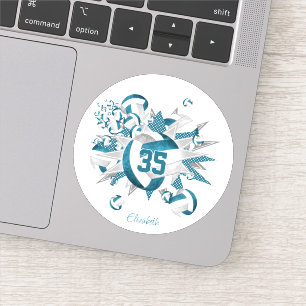 Sticker Volley-ball gris turquoise étoiles filles cadeaux 