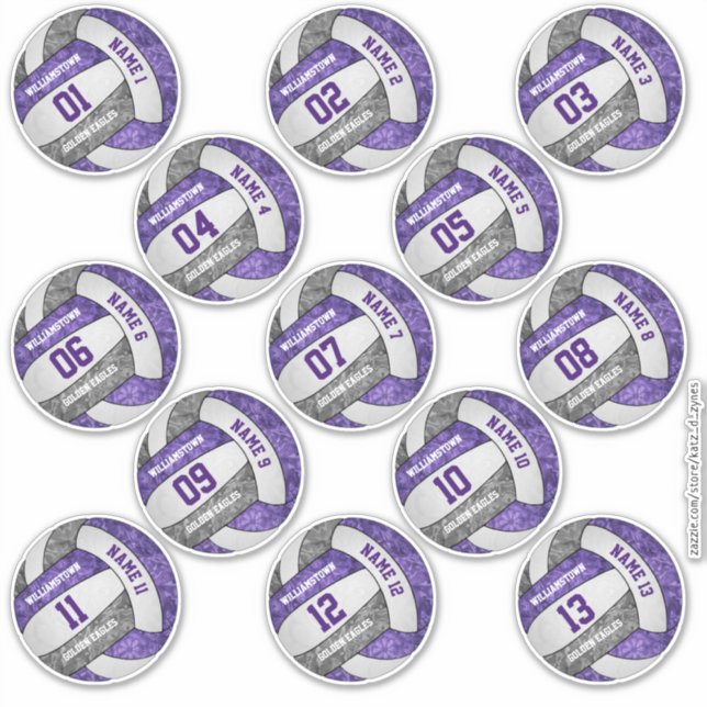 Sticker volley-ball gris violet girly personnalisation nom (Devant)