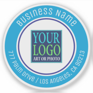 Sticker Votre logo, nom d'entreprise, adresse, cercle bleu
