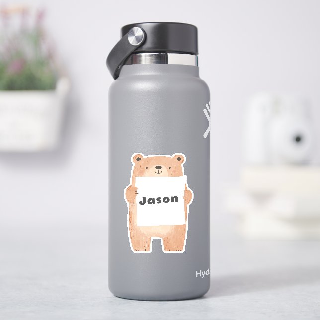 Sticker Votre message ou nom mignon Bear Holding Signal (HydroFlask)