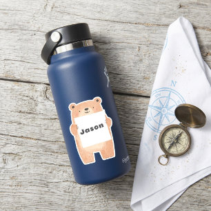 Sticker Votre message ou nom Ourson Mignon Tenant un Panne