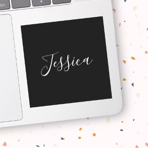 Sticker Votre nom   Élégant script blanc sur noir