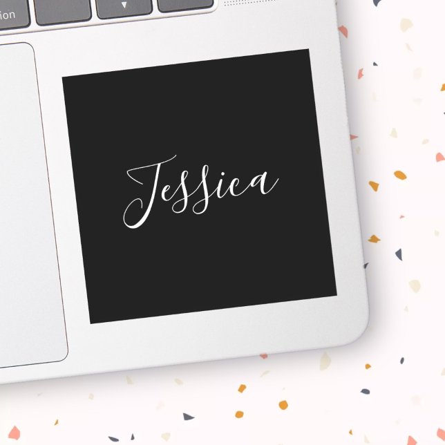 Sticker Votre nom | Élégant script blanc sur noir (Créateur téléchargé)