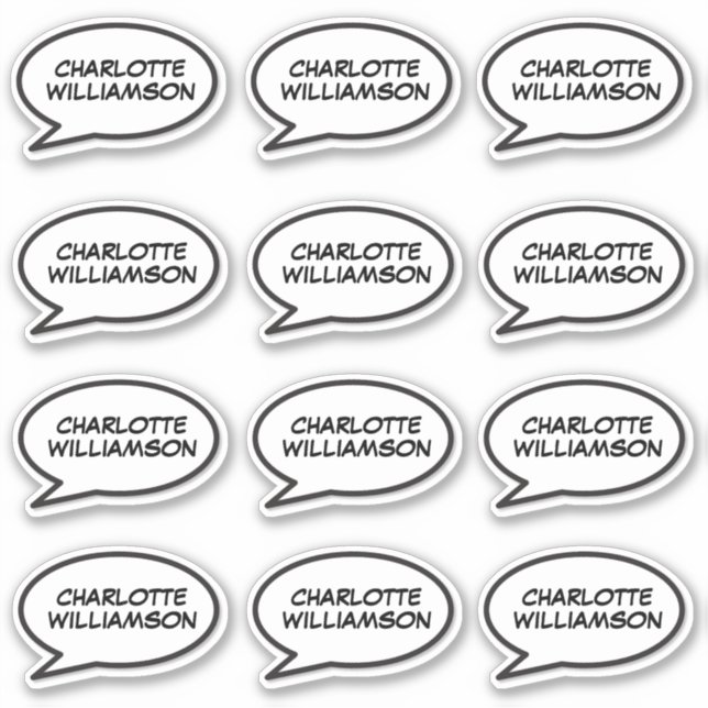 Sticker Votre nom Speech Bubble Fun Retro Comédie Livre (Devant)