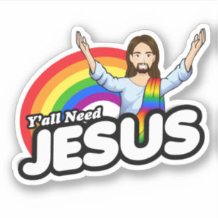 Sticker Vous avez besoin de Jésus - Jésus arc-en-ciel