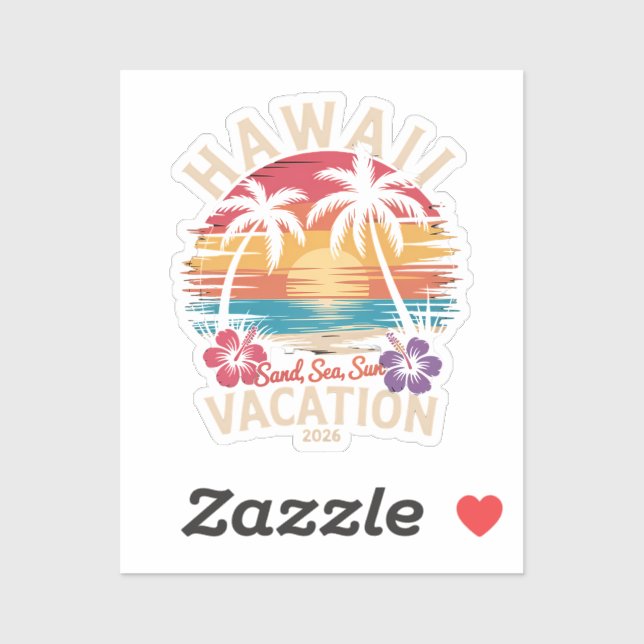 Sticker Voyage à Hawaï 2026 Vacances d'été Plage (Feuille)